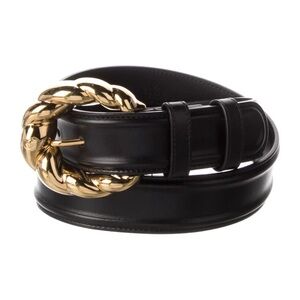 Gucci Leather Black Belt with Gold Twisted Buckle